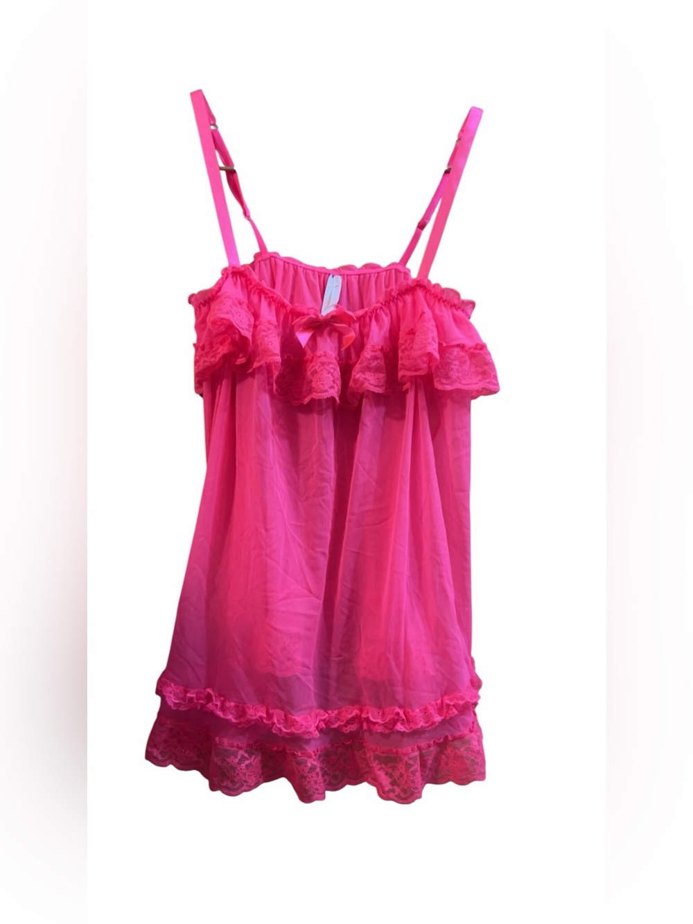 Victoria's Secret Hot Pink Ruffle Lace baby doll Chemise small